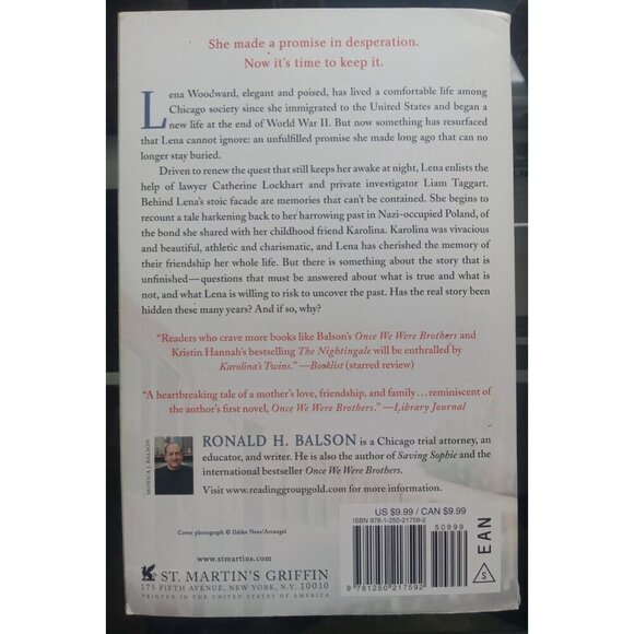 Karolina's Twins by Ronald H. Balson PB WWII Historical Fiction - Picture 2 of 2